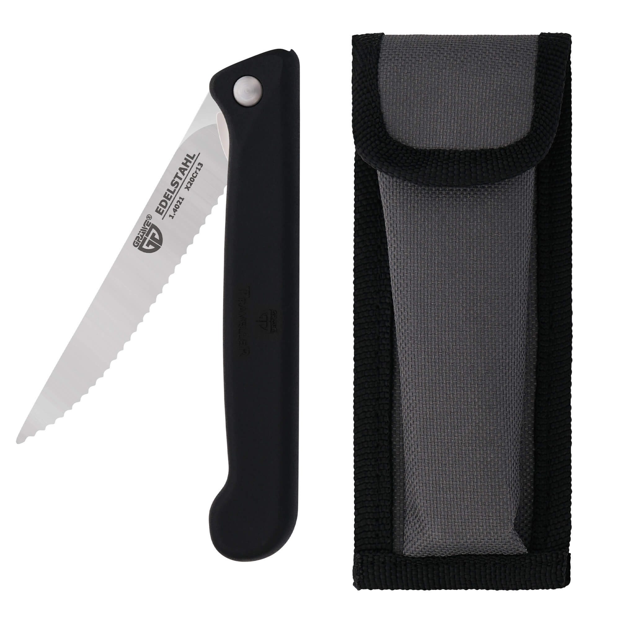 GRÄWE Steakmesser Klappmesser mit Steakklinge, schwarz, mit Etui