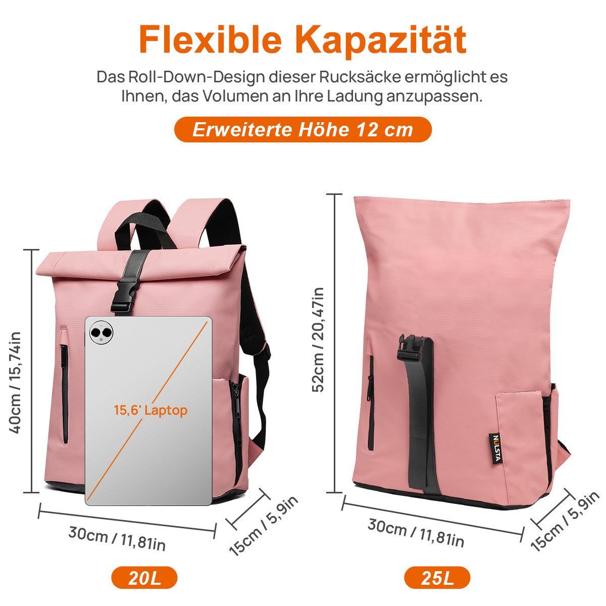 NULSTA Rucksack Rolltop-Rucksack, Wasserdicht, Unisex, Rucksack Wasserdicht, Freizeitrucksack, Arbeitsrucksack Schulrucksack
