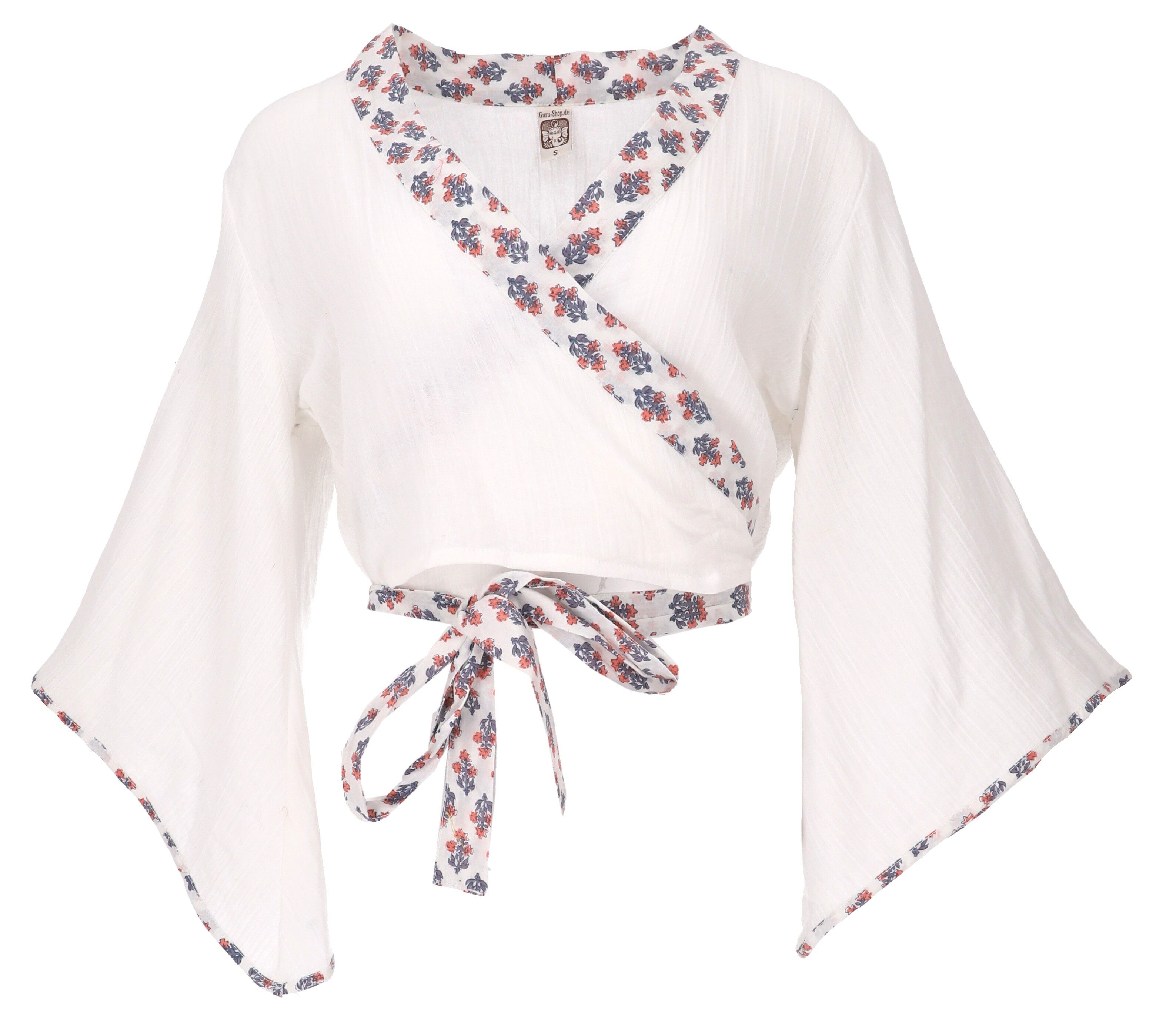 Guru-Shop Longbluse Kurztop, Boho Blusentop, Musselin Wickeltop,.. alternative Bekleidung