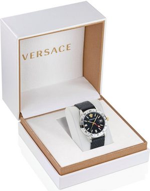 Versace Quarzuhr GRECA TIME GMT, VE7C00123, Armbanduhr, Herrenuhr, Datum, Swiss Made, Leuchtzeiger, 2. Zeitzone