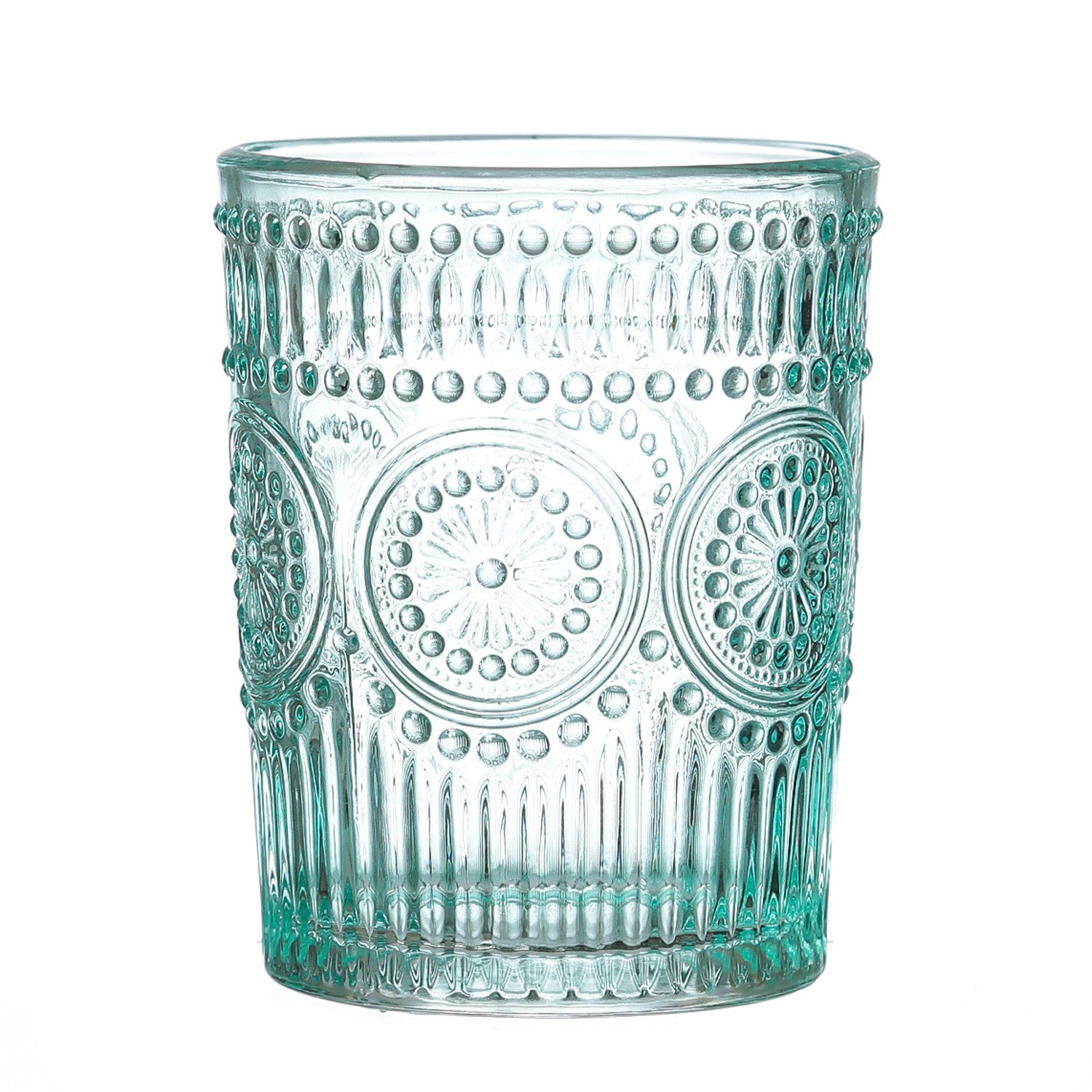 MARELIDA Glas Trinkglas blau 280ml Wasserglas Saftglas Vintage Boho Blumenmuster, Glas
