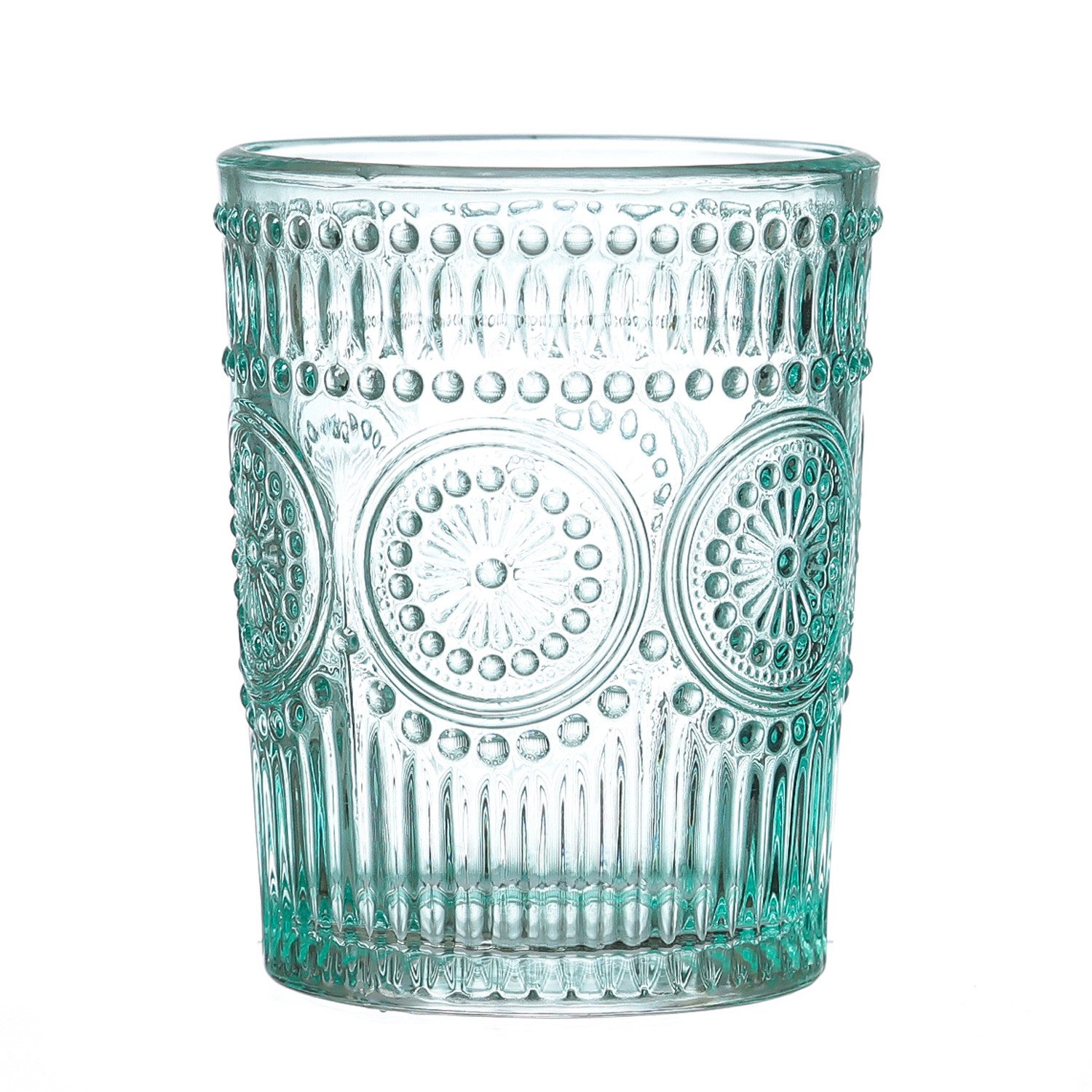 MARELIDA Glas Trinkglas blau 280ml Wasserglas Saftglas Vintage Boho Blumenmuster, Glas