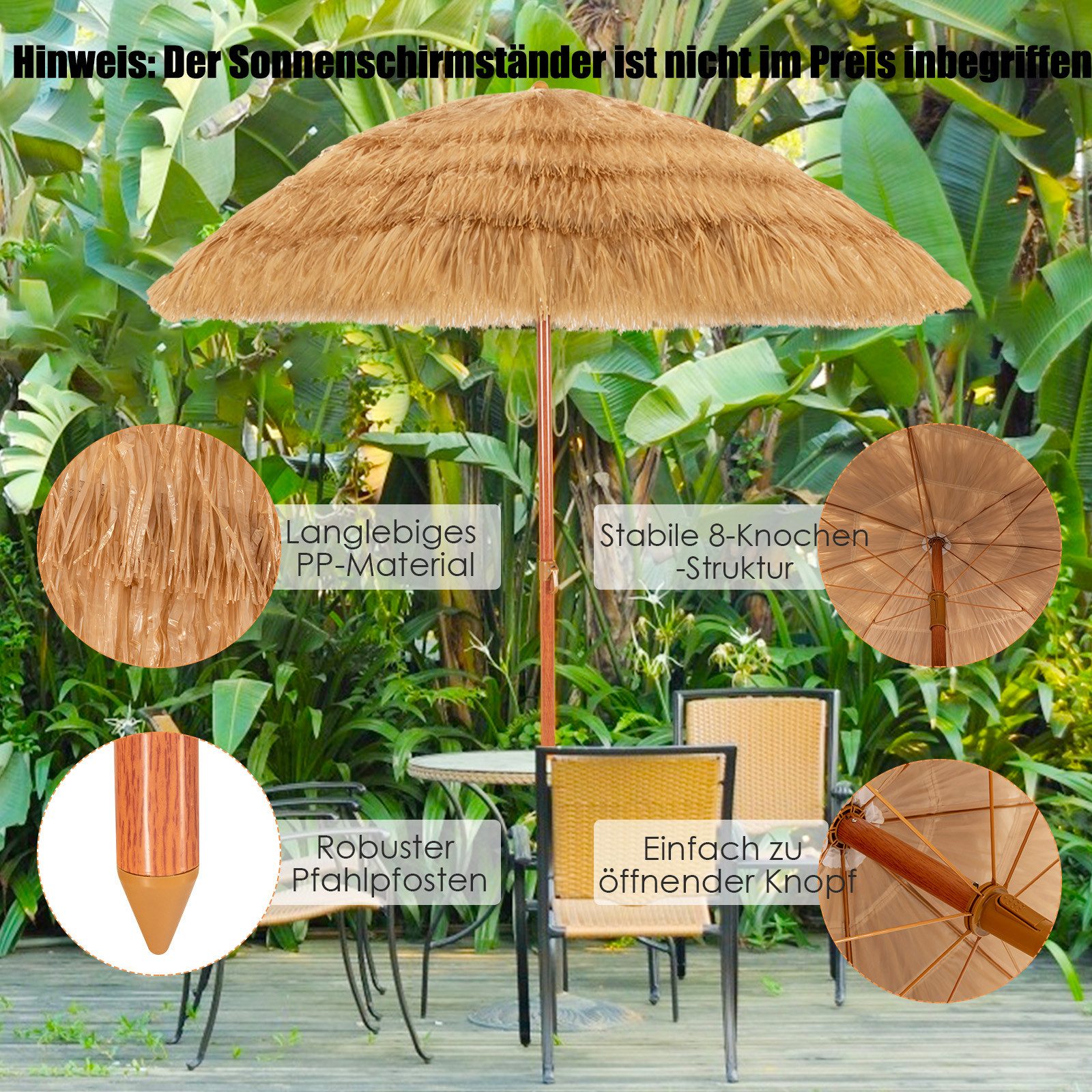 COSTWAY Sonnenschirm, LxB: 175,00x175,00 cm, Strandschirm günstig online kaufen