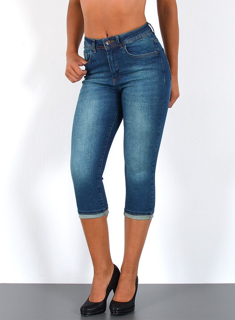 ESRA Caprijeans Damen 3/4 Capri Jeans Hoch-Bund Sommer Hose kurze Jeans Sho günstig online kaufen