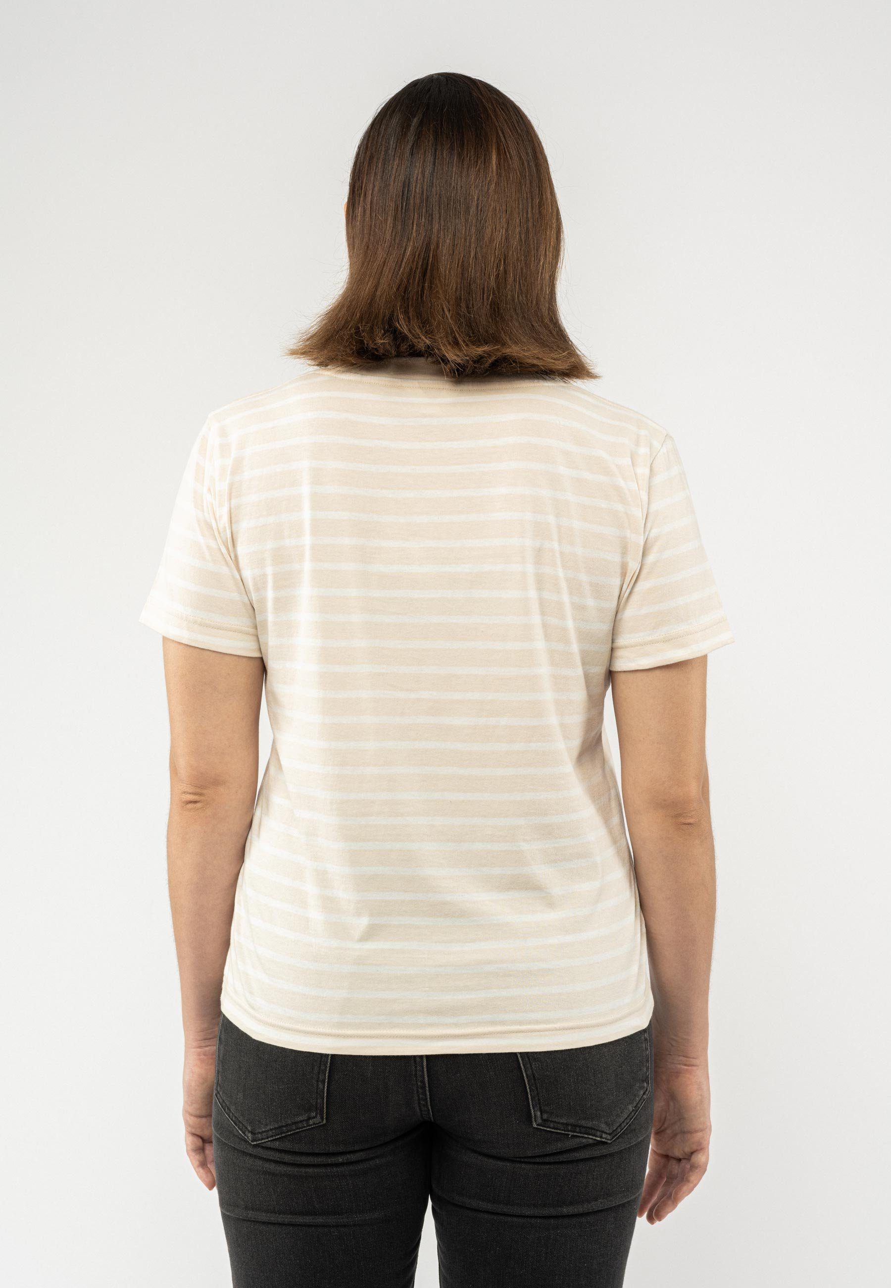 MELA Kurzarmshirt T-Shirt Fein / gerippter gestreift oat Kragen KHIRA Stripes weiß