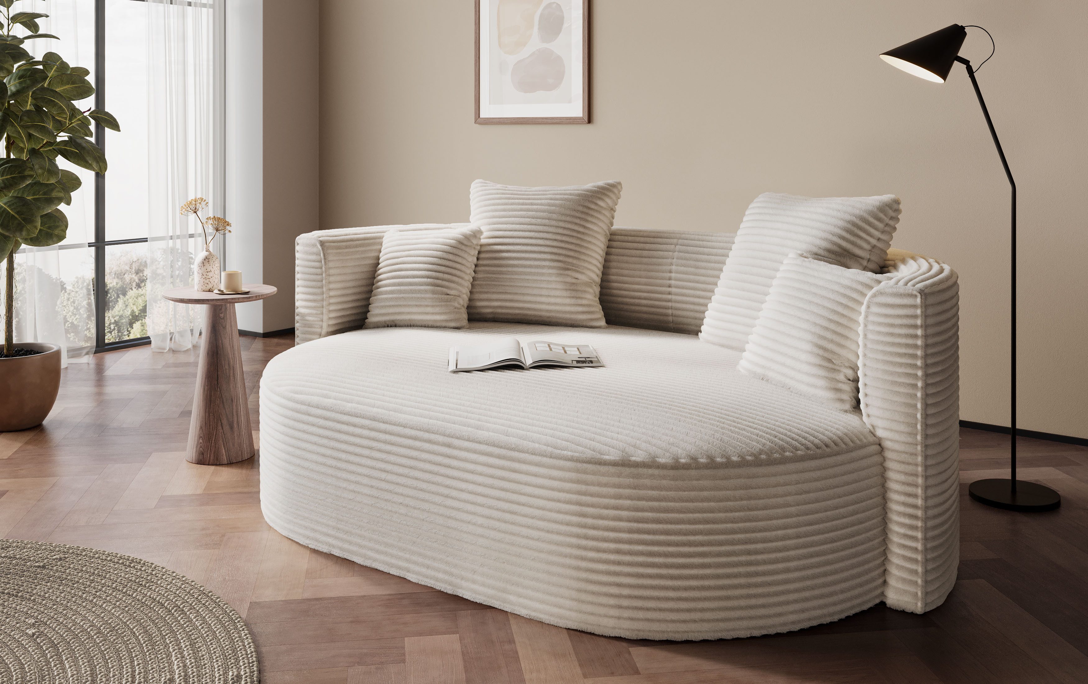 LeGer Home by Lena Gercke 2,5-Sitzer ISALIE, rundes Loungesofa, mit Kissen, perfekt gepolstert, moderne Stoffe, mit 4 Zierkissen, extra große Sitzfläche