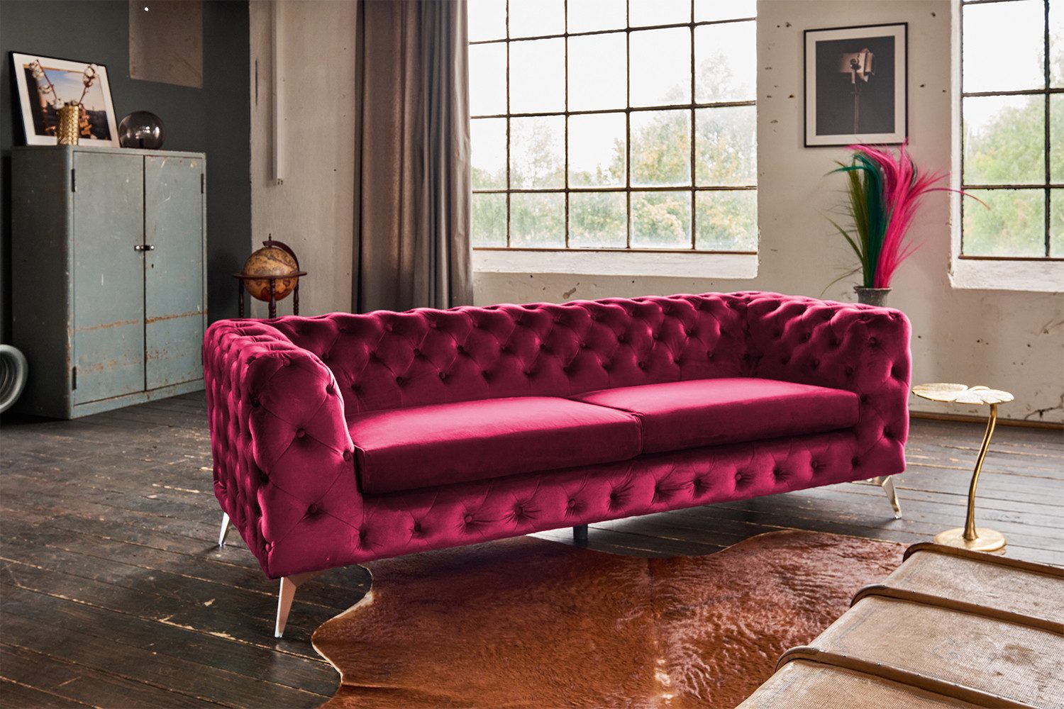 KAWOLA 3-Sitzer NARLA, Sofa Couch Chesterfield Velvet verschiedene Farben 2 günstig online kaufen