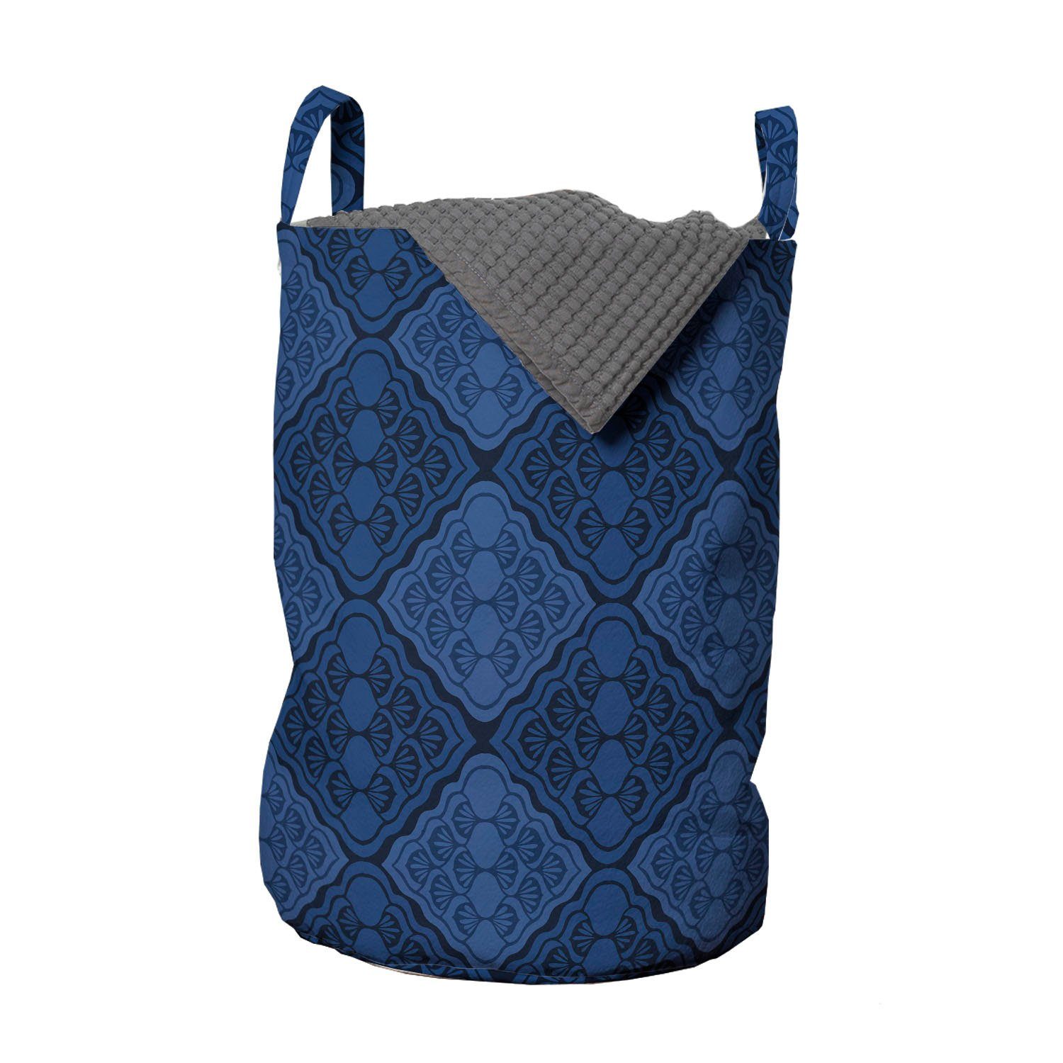Wäschesäckchen blau Waschsalons, Griffen Wäschekorb mit Kordelzugverschluss Weaving Abakuhaus Designs Damast Navy für