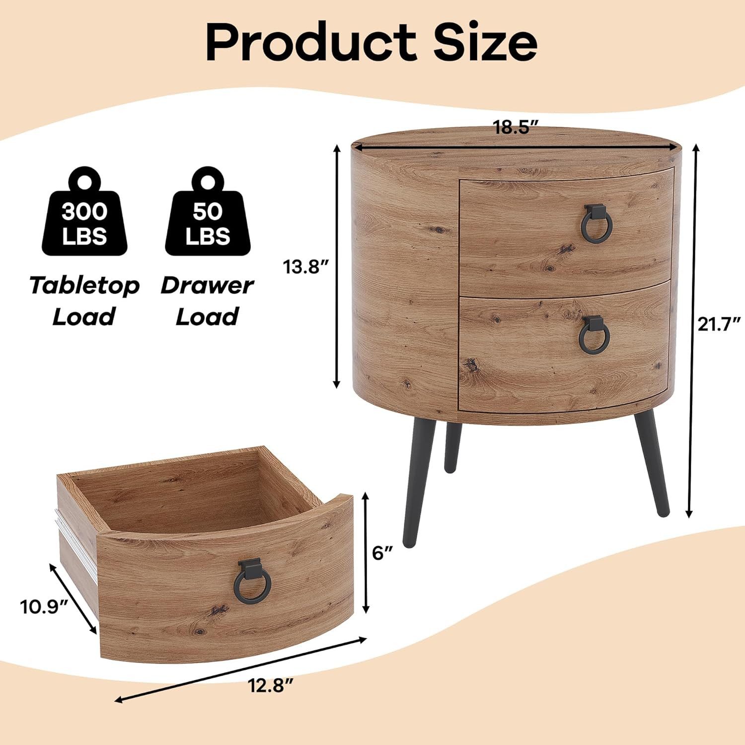 GarveeMore Beistelltisch Runder mit 2 Schubladen,moderner Nachttisch,47x47x günstig online kaufen