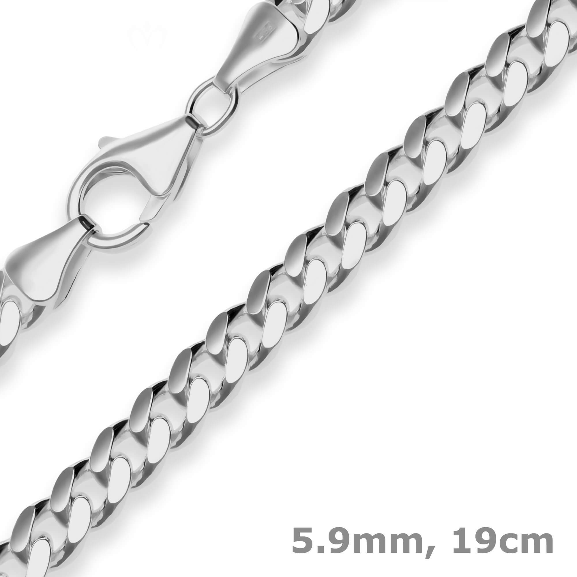 Schmuck Krone Armband Panzerkette oval diamantiert 925 Silber rhodiniert 19cm, Silber 925