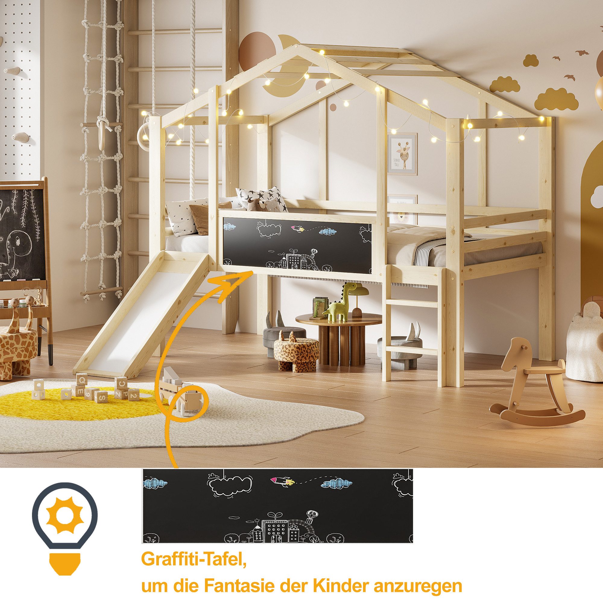 REDOM Kinderbett Massivholz-Hochbett im Spielhaus-Stil, mit günstig online kaufen