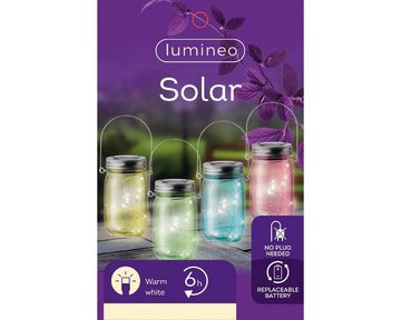 Lumineo LED Solarleuchte, Solar Gartenleuchte LED Einmachglas Glas 8x14cm Warmweiß 4-er Set