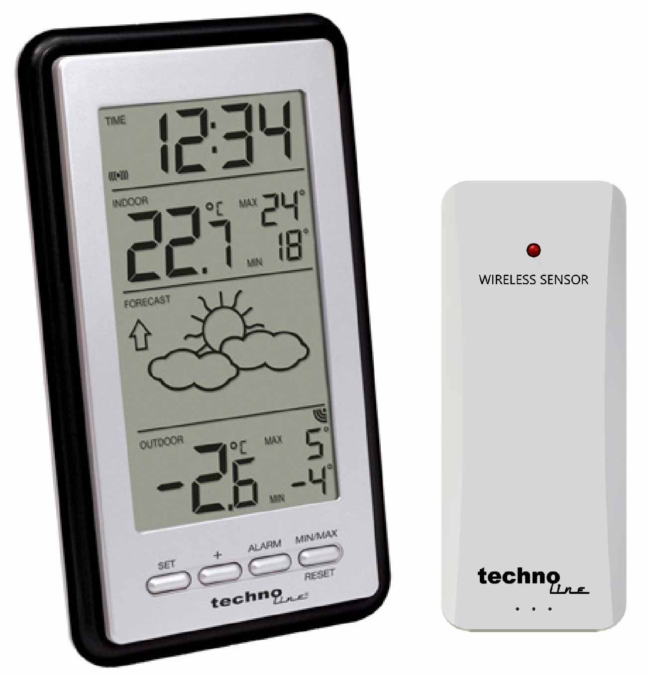 technoline WS 9130 Funkwetterstation (inkl. Außensender, DCF-77 Funkuhr, Wettervorhersage & Temperaturanzeige (Innen/Außen)