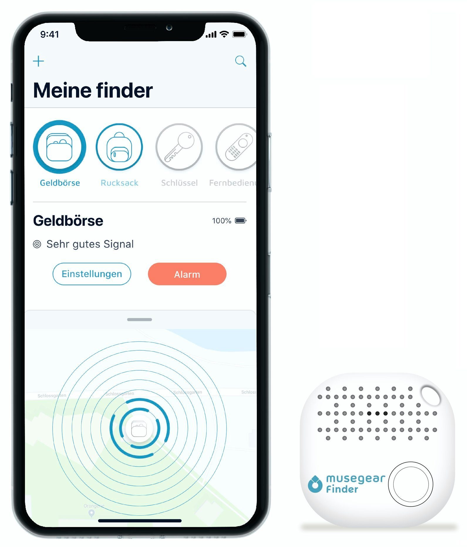 musegear Bluetooth®-Sender Schlüsselfinder mit Bluetooth App aus Deutschland, Zubehör für iOS/ Android Handys