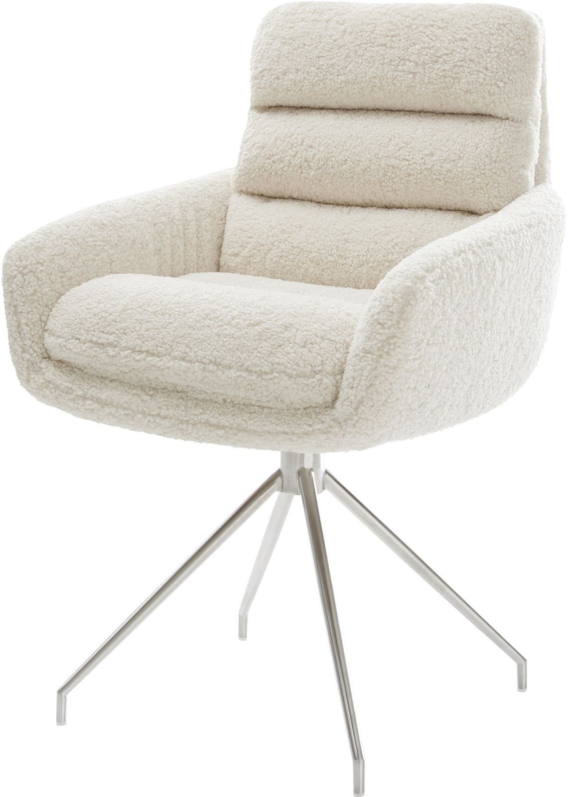 DELIFE Polsterstuhl Abelia-Flex, mit Armlehnen Kreuzgestell konisch Edelstahl Teddystoff Beige