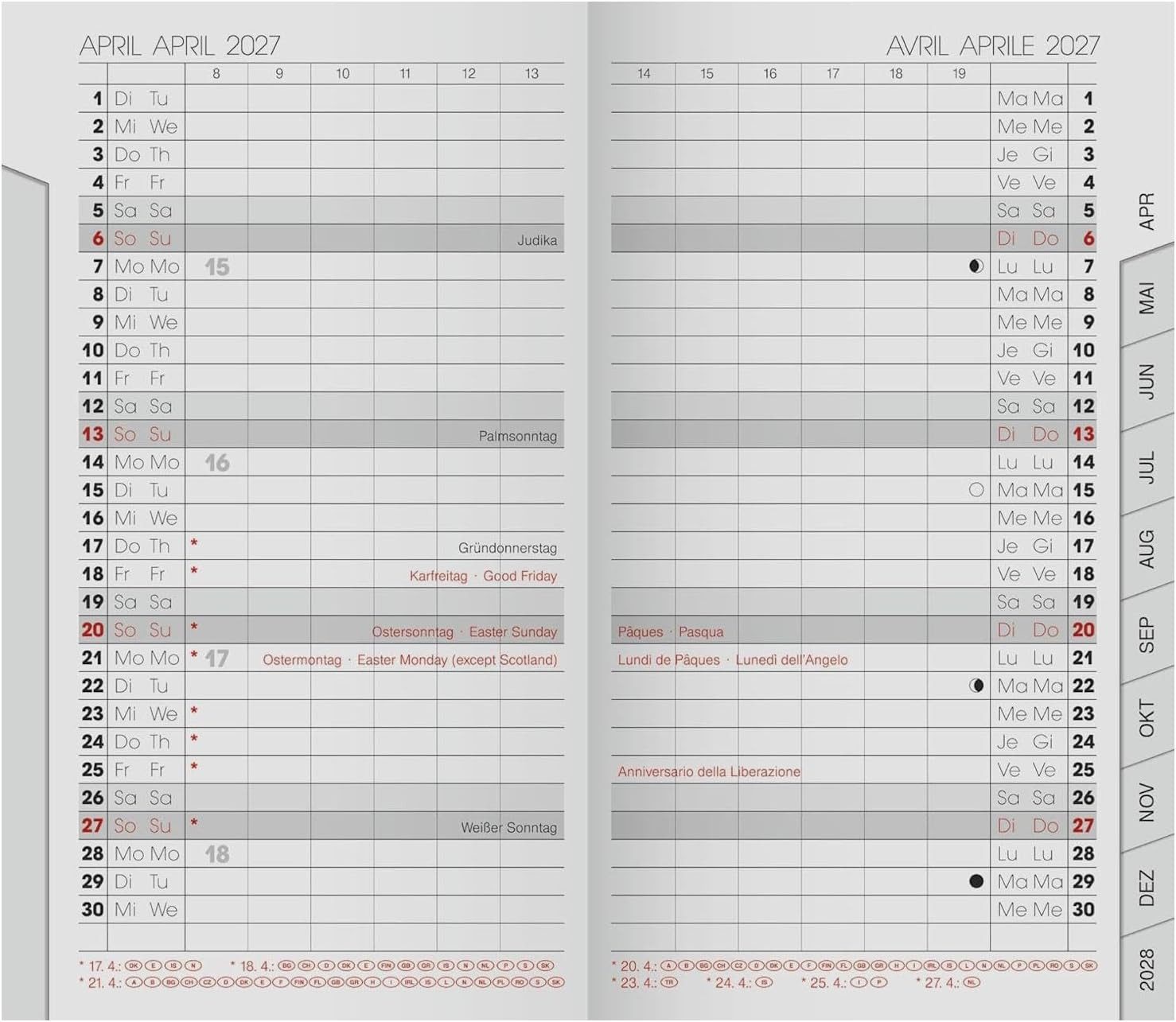 BRUNNEN Taschenkalender BRUNNEN-Ersatzkalendarium Mod. 751 2027, Karton, weiß
