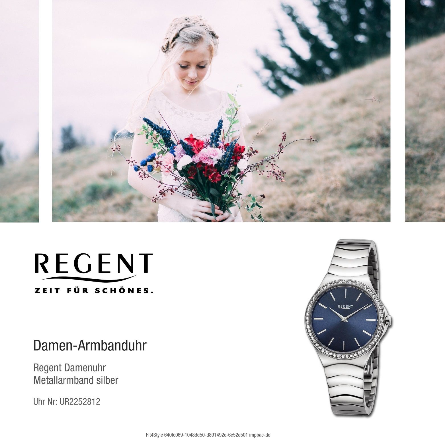 extra 33mm) Analog, Metallarmband Armbanduhr Damenuhr Quarzuhr silber, Gehäuse, groß Damen rundes Regent Regent (ca.