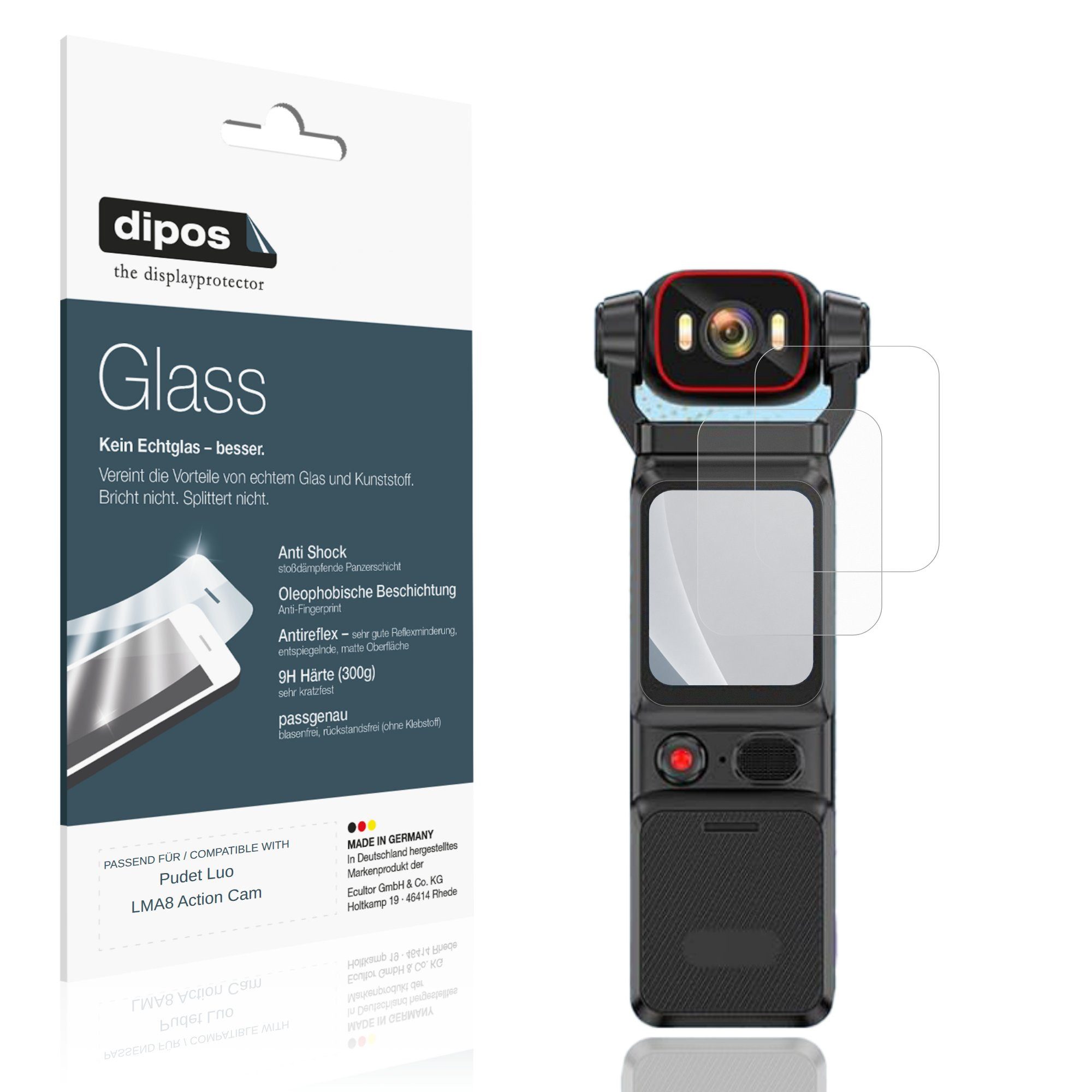 dipos Displayschutzfolie Schutzfolie für Pudet Luo LMA8 Action Cam, 2 Stück, Displayschutz Schutz Folie Made in Germany