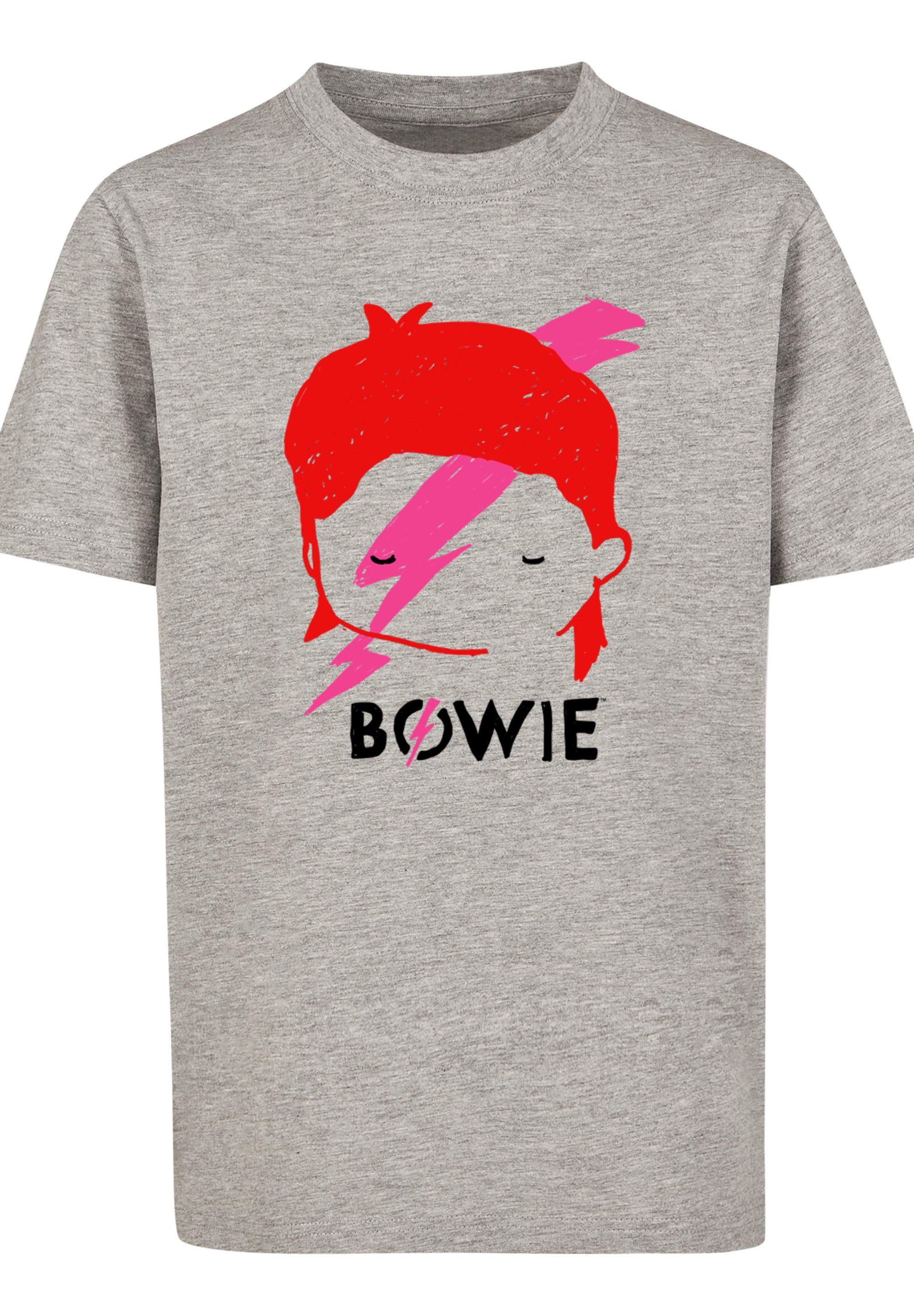 Lightning Print Bowie David Sketch F4NT4STIC T-Shirt grey Bolt heather