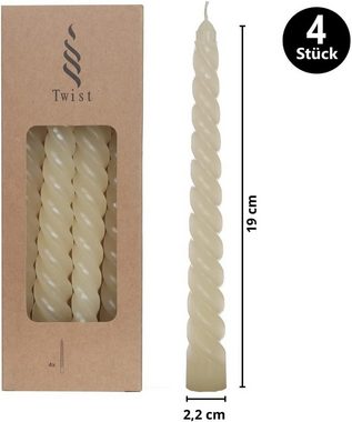 Friedrich Klocke GmbH Tafelkerze Stabkerzen 4er Set creme gedreht Kerzen Twist, beruhigendes Licht für mehr Ruhe und Ausgeglichenheit