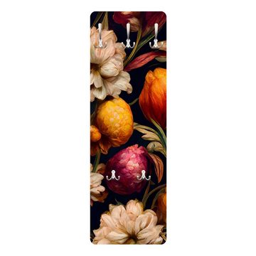 Bilderdepot24 Garderobenpaneel orange Blumen Floral Warmes Bouquet Design (ausgefallenes Flur Wandpaneel mit Garderobenhaken Kleiderhaken hängend), moderne Wandgarderobe - Flurgarderobe im schmalen Hakenpaneel Design