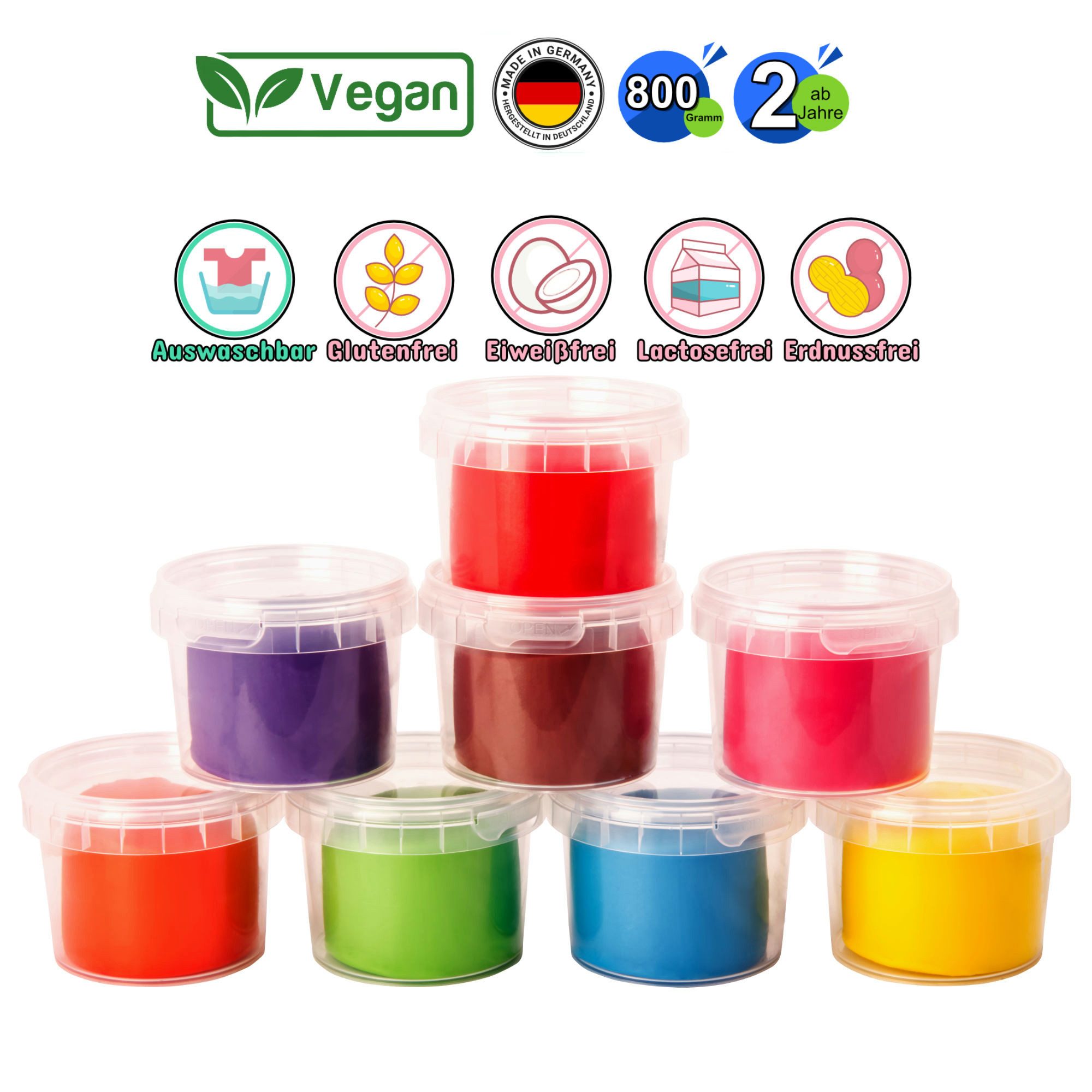 miniHeld Lernspielzeug Knete für Kinder 800g Vegan Knete Set in 8 verschiedenen Farben ab 2J – Bild 2 von 5