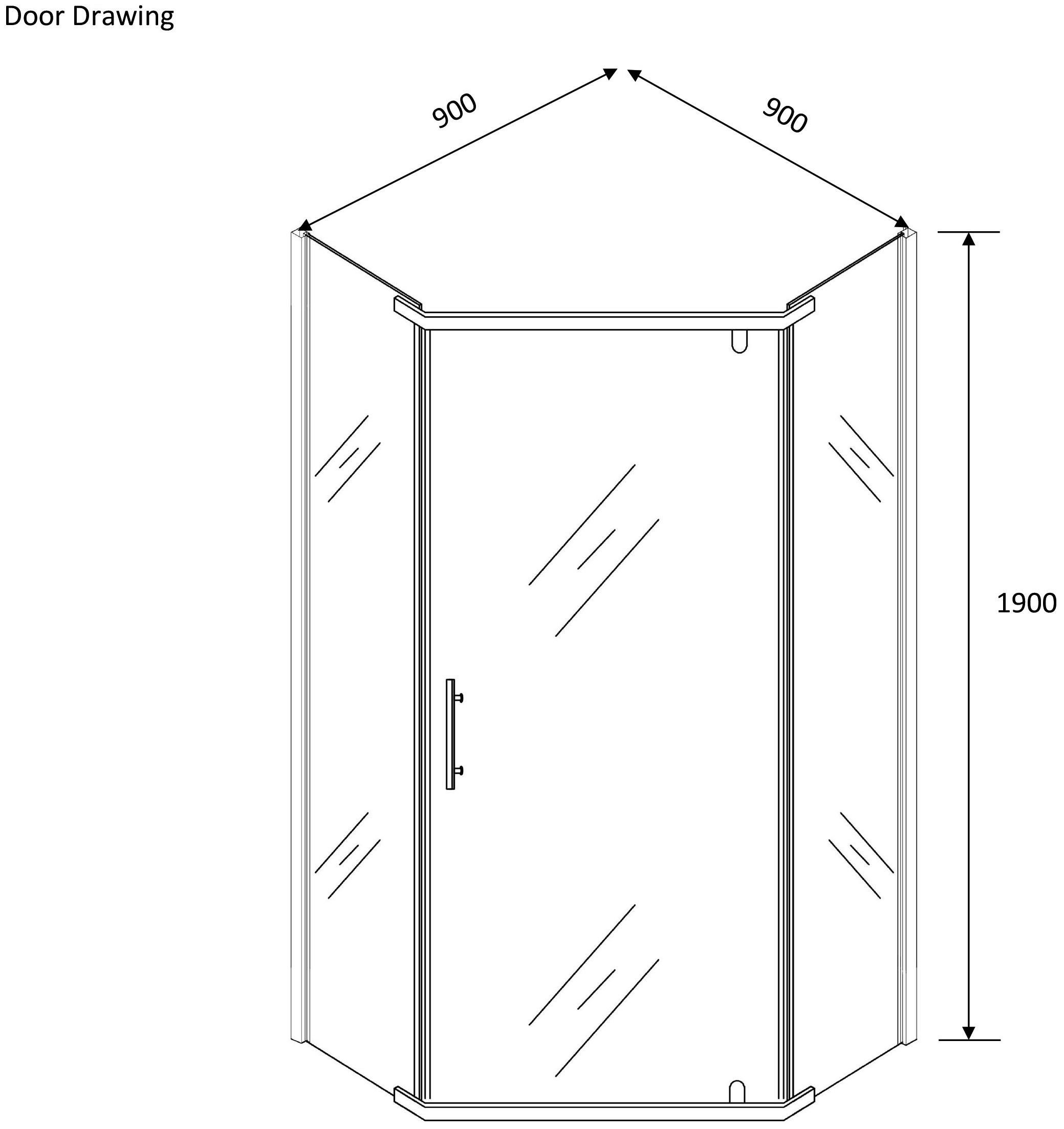 Sanotechnik Fünfeckdusche Fünfeckduschkabine chrom, Sicherheitsglas, Maße: 90x90x190cm – Bild 2 von 2