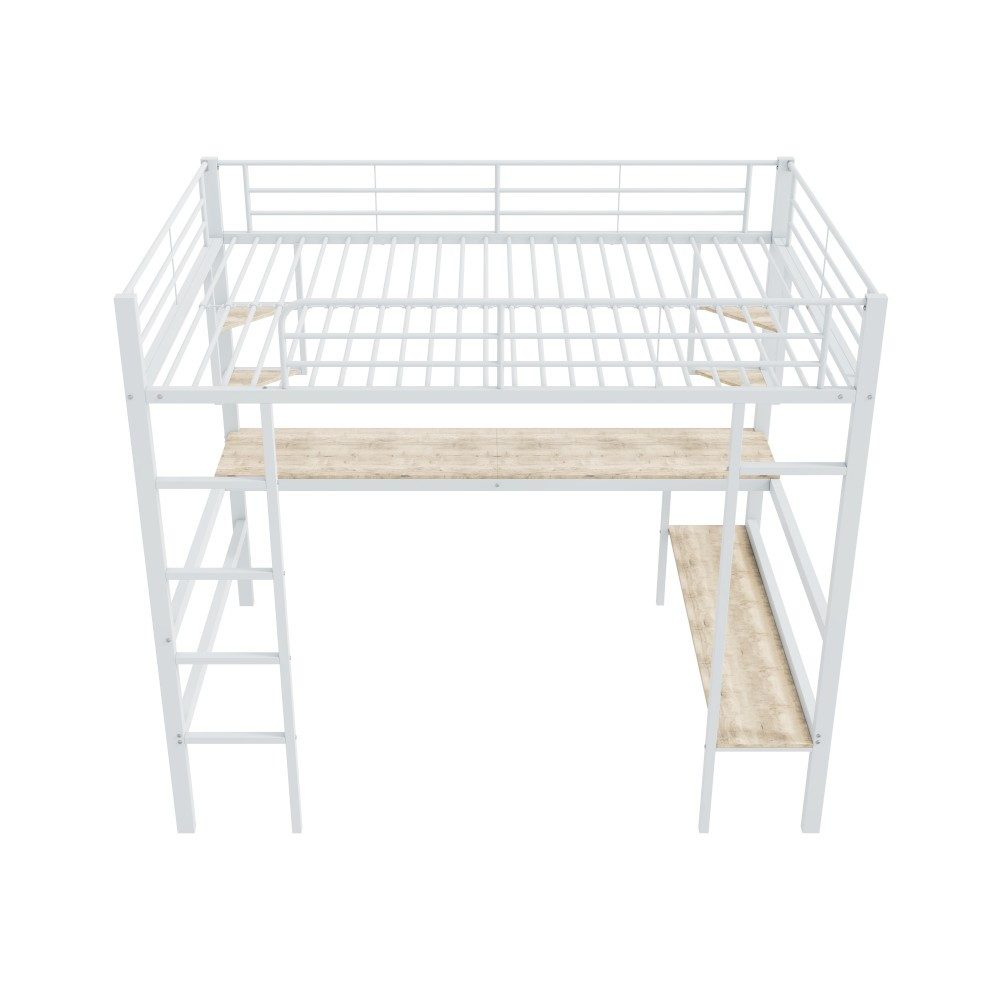 Ulife Loft Bed 140x200 with Desk & Shelves (White, Metal) White
