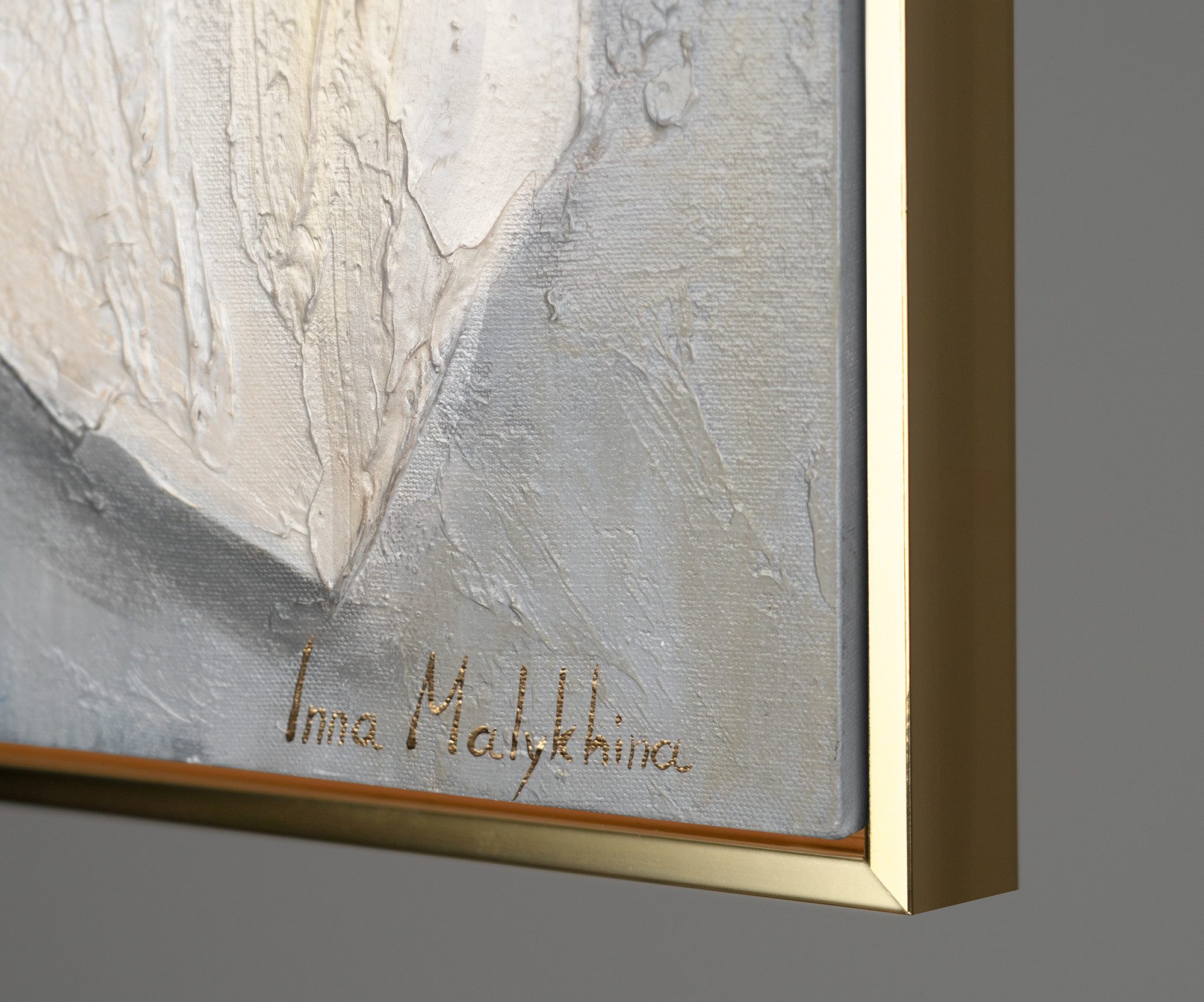 YS-Art Gemälde Goldene Blüte, Blumen, Blumen mit Stiel in Pastelltönen Leinwandbild gerahmt