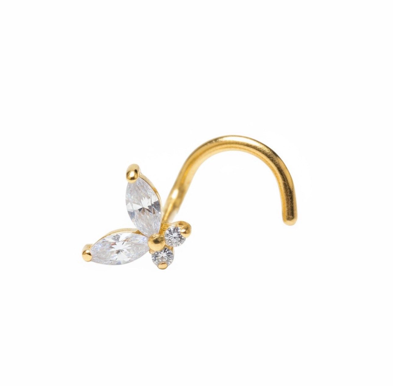 Karisma Nasenpiercing Spirale Titan Schmetterling mit Zirkonia Nostril-Stecker 0,8 x 7 mm, Spirale – filigran & hautfreundlich