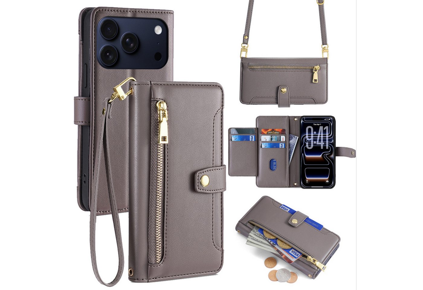 betterfon Handykette mit Portemonnaie für iPhone -Handyhülle Kartenfächern, TPU-Silikon (Hülle) & geflochtenes PPM mit Metallenden (Schnur)