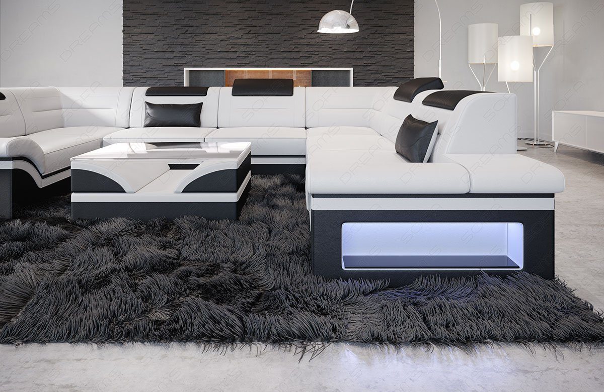 als mit Couch, Designersofa U LED, Leder Ledersofa wahlweise Sofa, mit Bettfunktion Form Schlafsofa, Wohnlandschaft Dreams Brianza Sofa