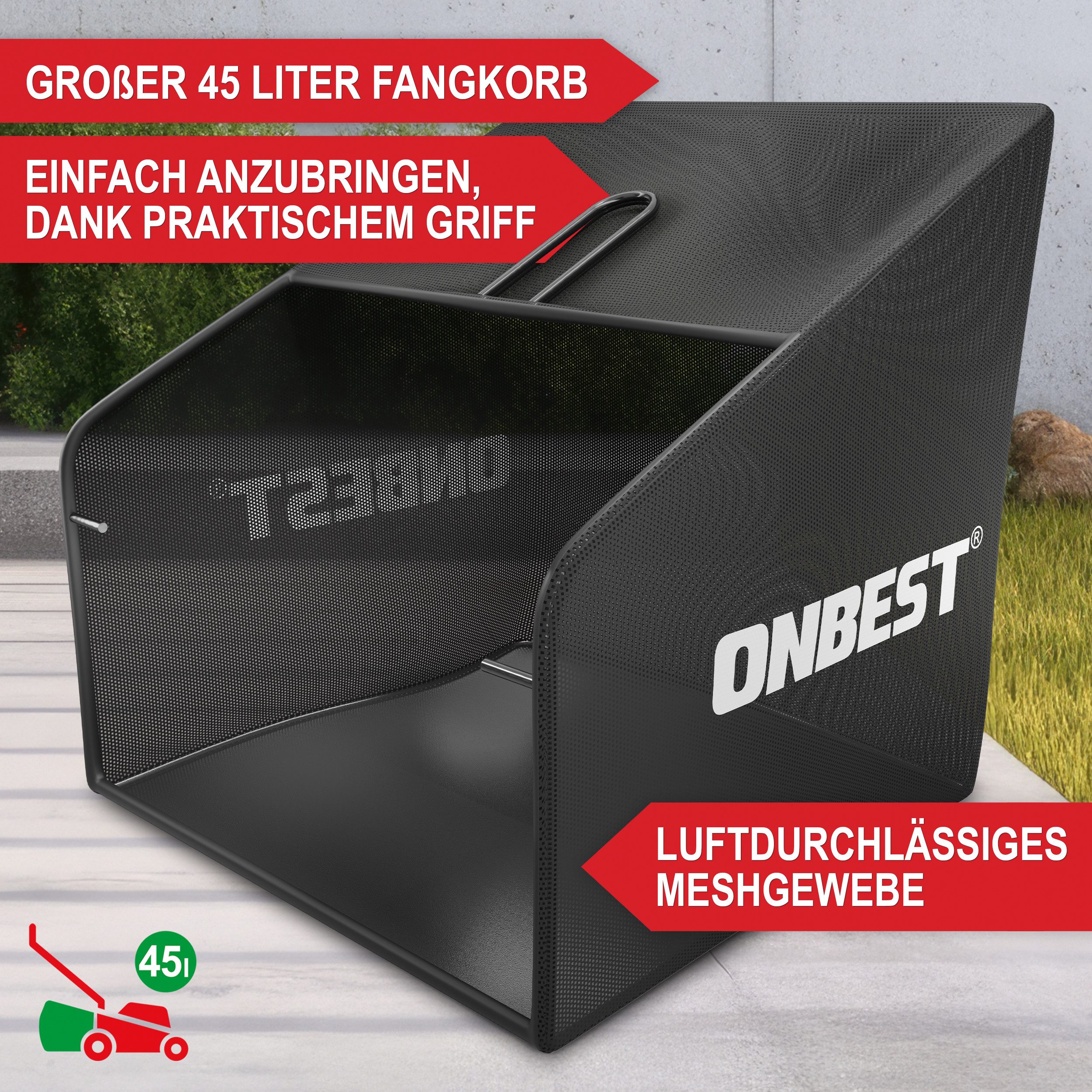 Onbest Elektro-Vertikutierer / Lüfter S1838 2in1 mit 1800 W, 38,00 cm Arbeitsbreite, (4-tlg), 45L Fangkorb, 24 Federkrallen, 16 Doppelmesser