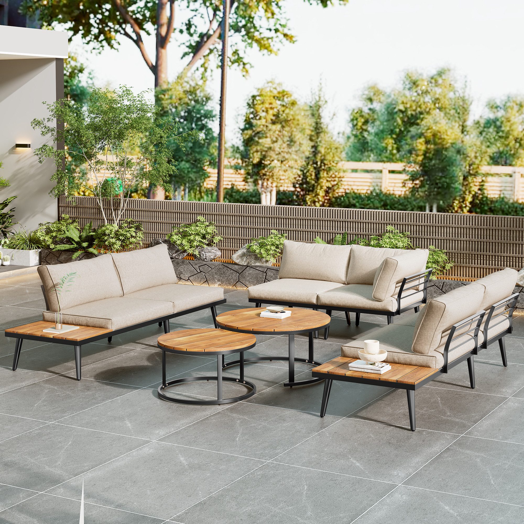 Flieks Gartenlounge-Set, (6-tlg), Gartenmöbel 6 Person Sitzgruppe Akazienholz