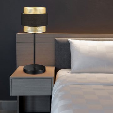 WOFI Tischleuchte, Leuchtmittel nicht inklusive, Tischlampe schwarz gold Metall Tischleuchte Schlafzimmer