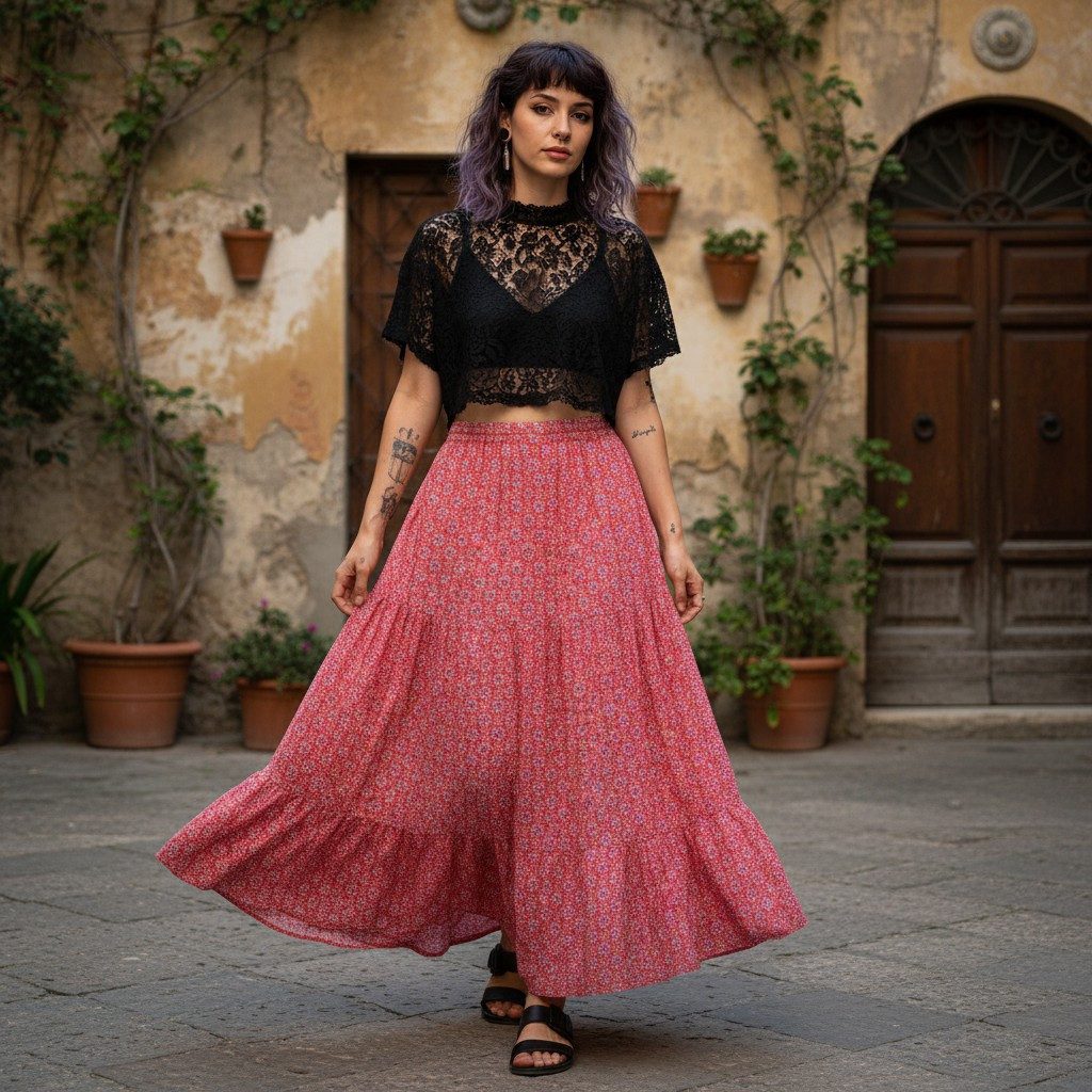 Guru-Shop Minirock Maxirock Batik, langer Sommerrock, farbenfroher.. alternative Bekleidung