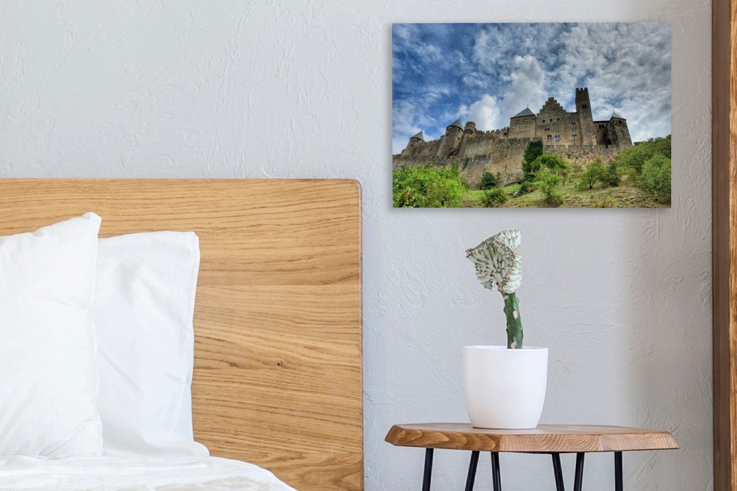 OneMillionCanvasses® Leinwandbild Carcassonne - Leinwandbilder, - Wolken 30x20 cm Wandbild Aufhängefertig, Wanddeko, (1 St), Schloss