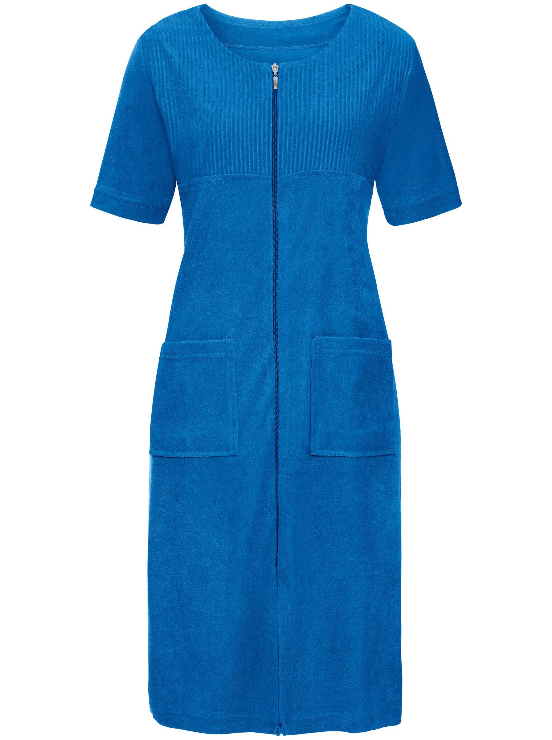 ca. Damenbademantel, Wewo cm, blau 100 Reißverschluss Baumwolle, fashion Länge