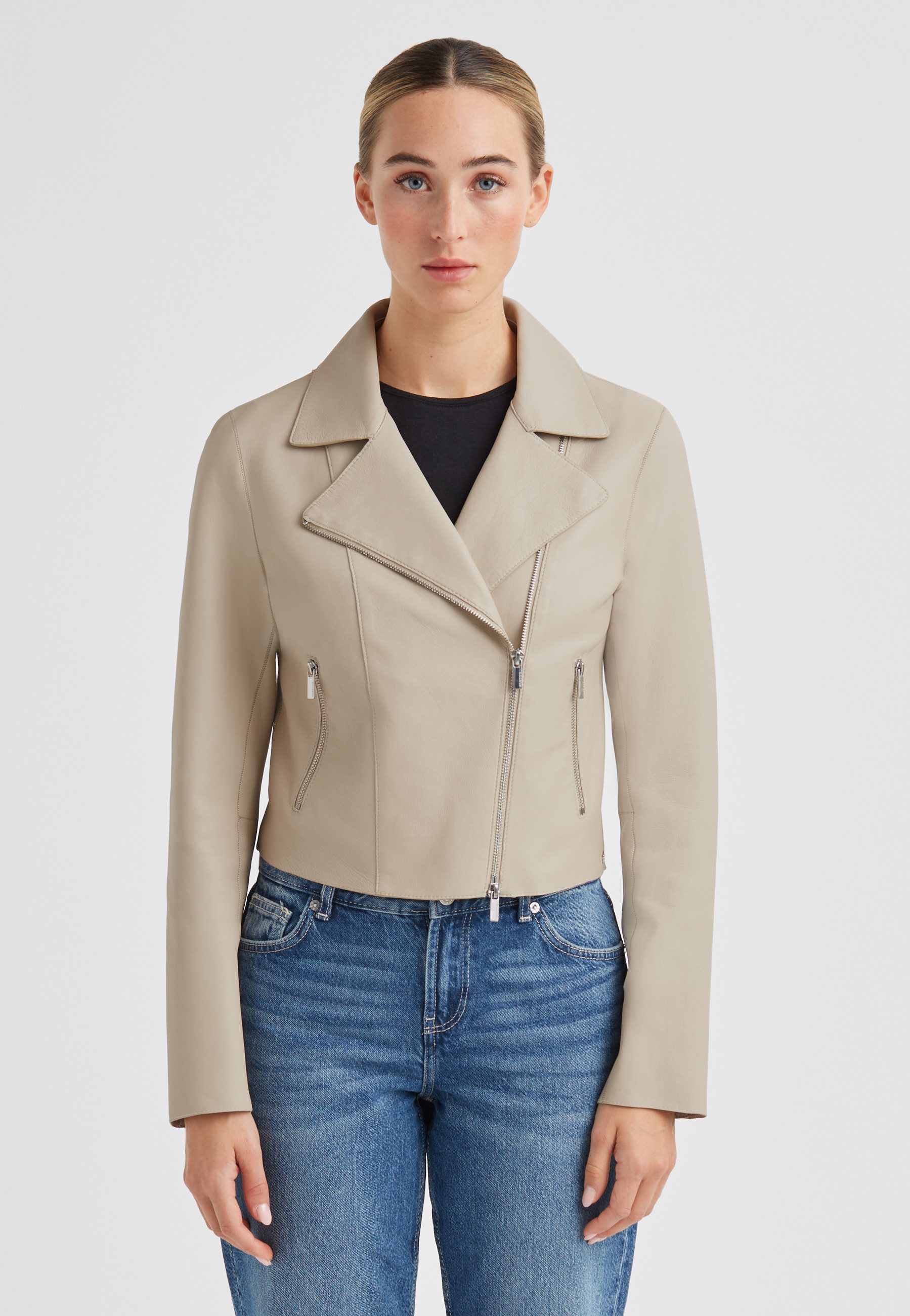 Milestone Bikerjacke MSRina Damen Lederjacke Jacke Leder klassisch normale Passform