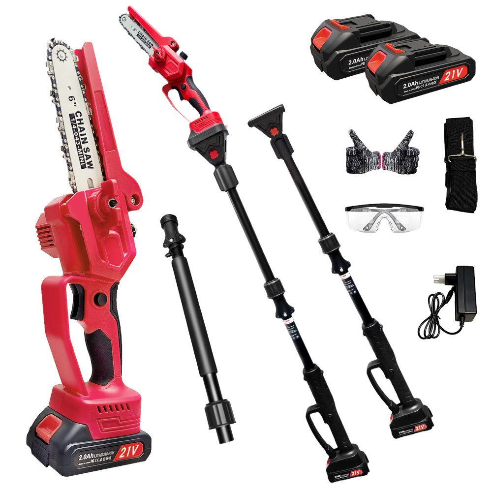 BBG Akku-Kettensäge 300W Akku-Stangensäge 21V, Teleskop 141–240 cm, Brushless Motor, 180° drehbarer Kopf, Astsäge mit 2 Akkus für Garten & Obstbäume