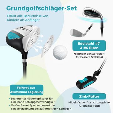 COSTWAY Golfschläger + Golfbag, 4-tlg., COSTWAY Kindergolf, Rechtshand, für Kinder von 5-7 Jahren