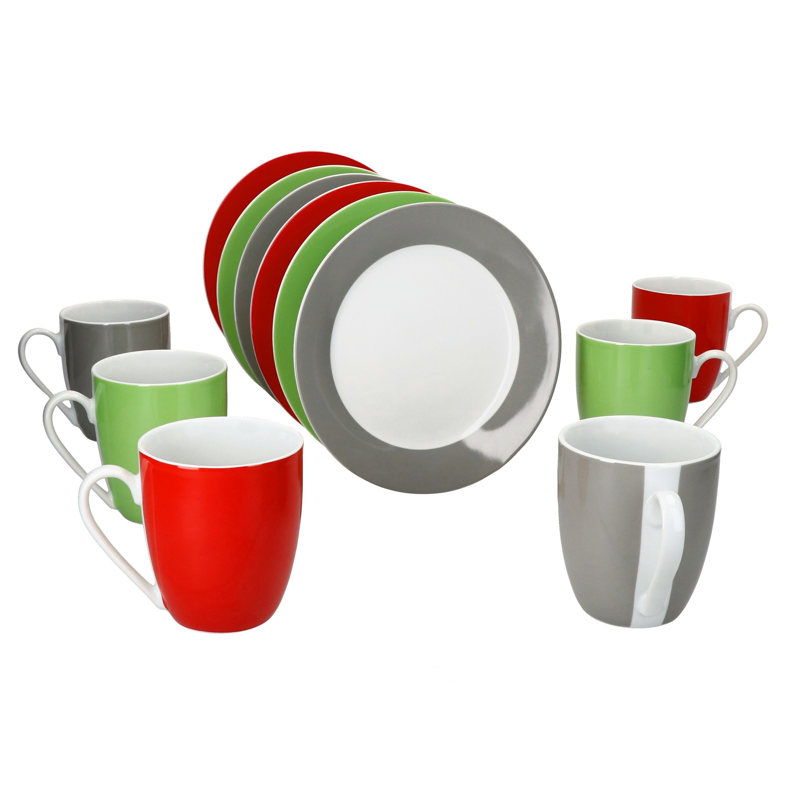 MamboCat Frühstücks-Geschirrset 12tlg Frühstücksset Variant Trio Porzellan 6 Personen, Porzellan
