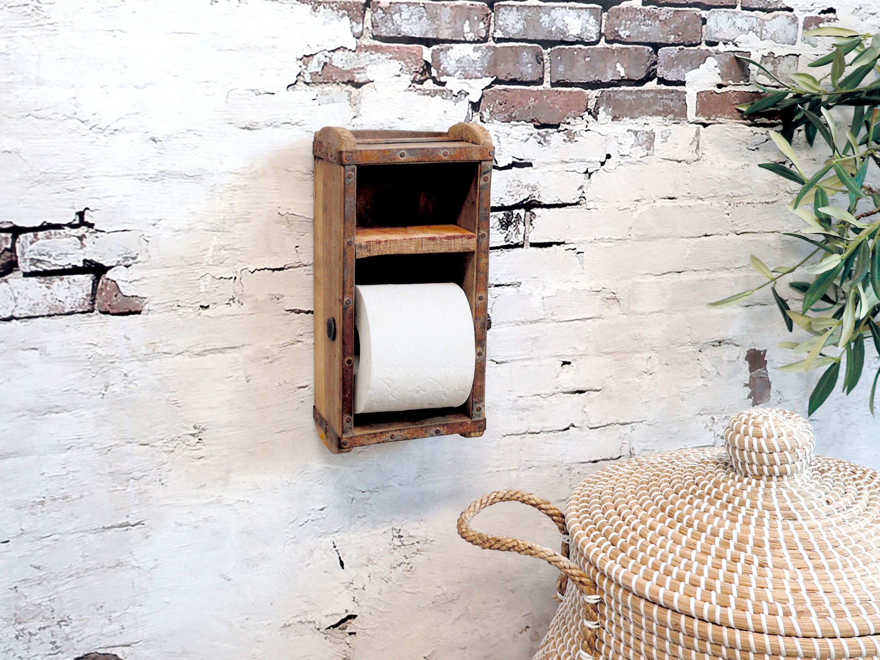 Chic Antique Toilettenpapierhalter Ziegelform Toilettenpapierhalter WC Rollenhalter Wand Holz Chic – Bild 3 von 3