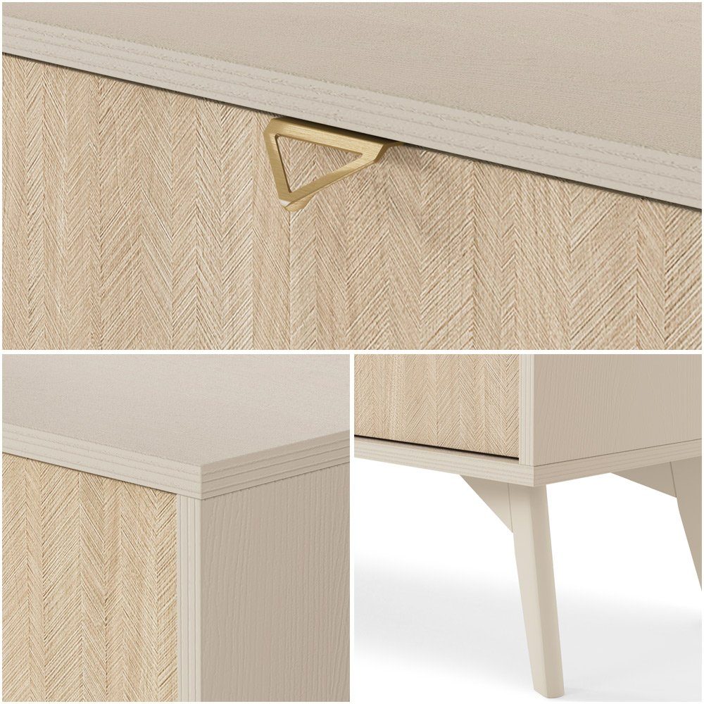 Lomadox Wohnzimmer-Set FAREHAM-160, (Mega-Spar-Set, 3-St., 3-tlg), sandfarben, Front mit Fischgrätenmuster