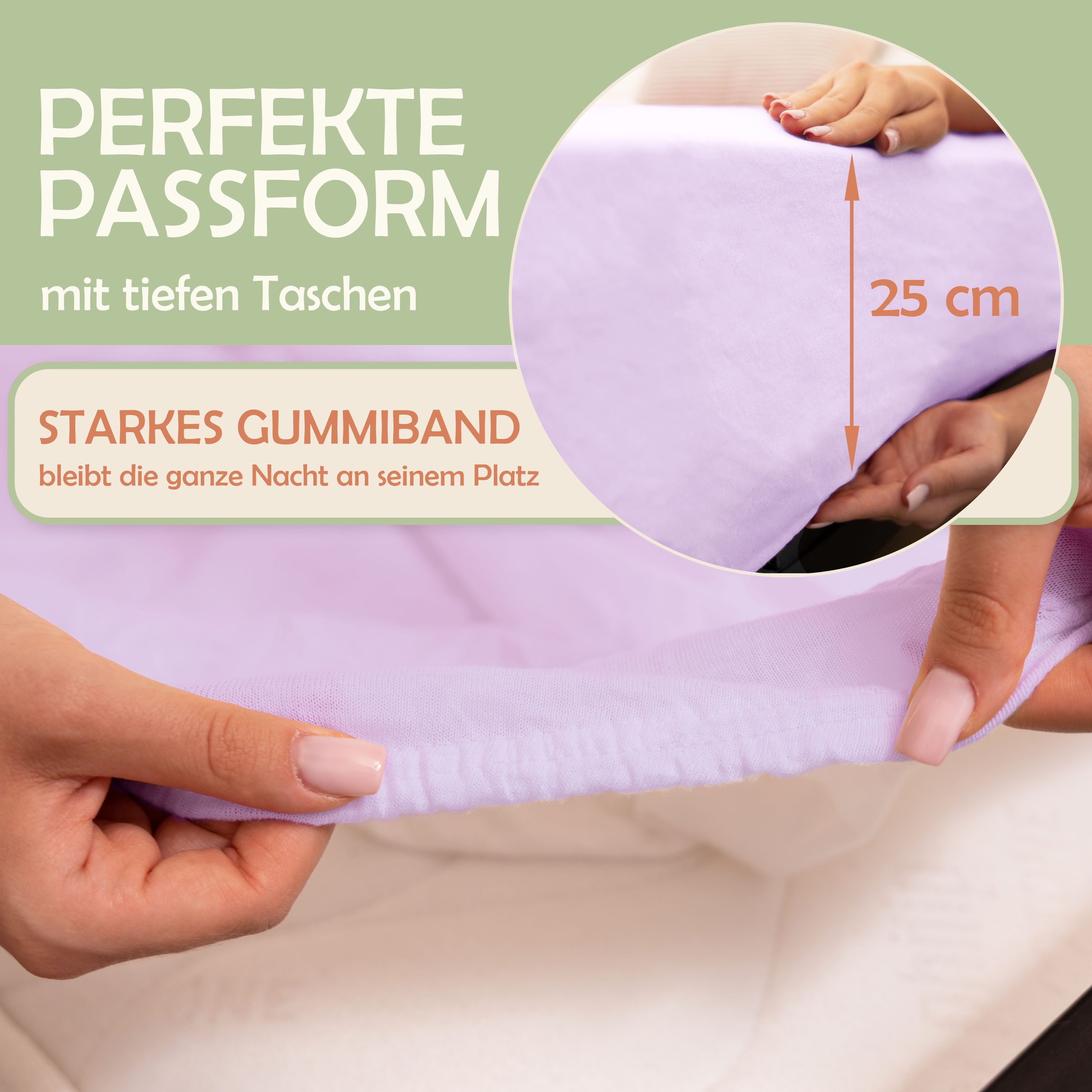 NatureMark Spannbettlaken Gebürstete Mikrofaser, Polyester, Gummizug: rundum, viele Größen und Farben Markenware (90x200 cm, Flieder) – Bild 2 von 5