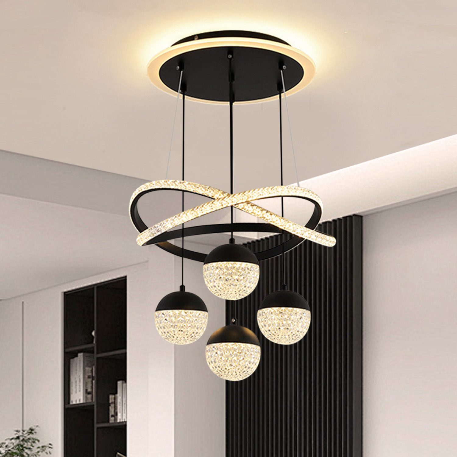 JDONG LED Pendelleuchte esstisch Hängeleuchte Schwarz/Gold 54W 100CM Dimmba günstig online kaufen
