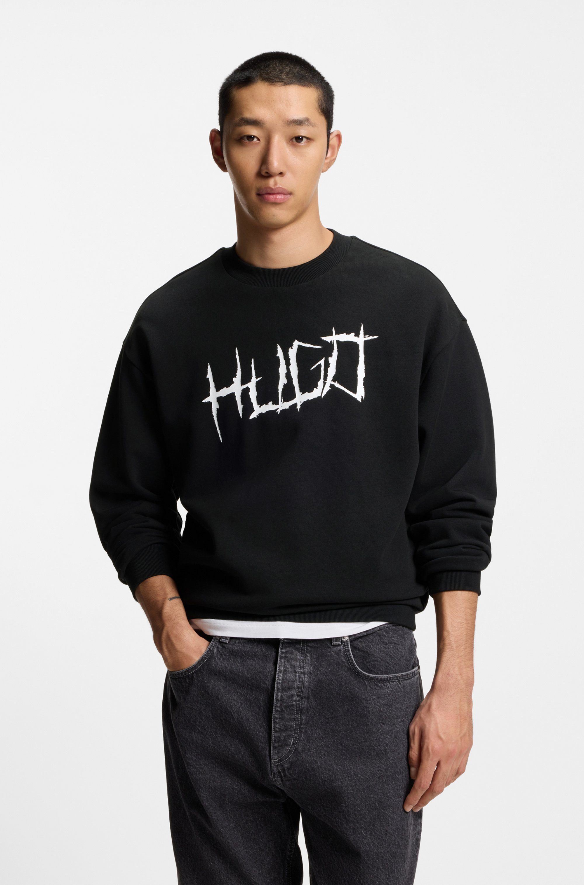 HUGO Blue Sweatshirt Regular Fit, Logo-Print, Rundhalsausschnitt