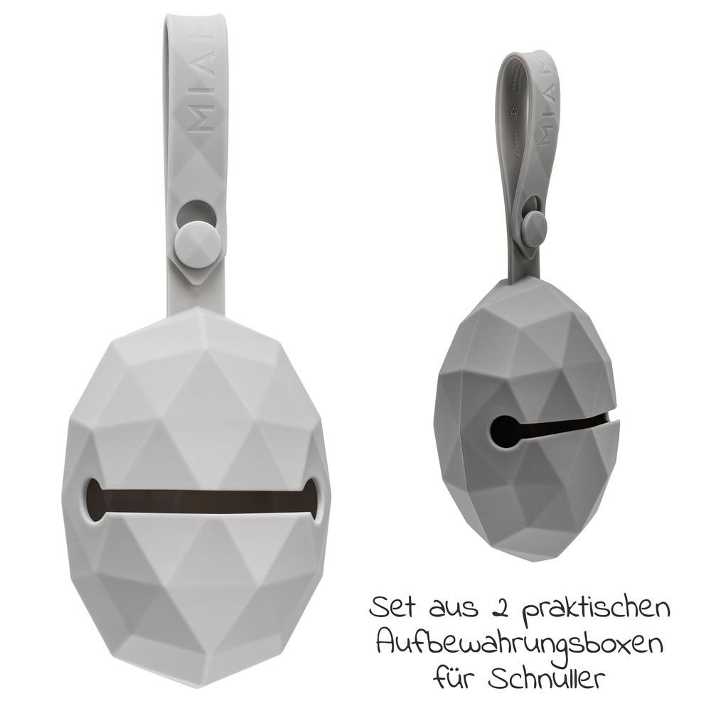 MiaMia Schnuller Diamant - Grau Schnullertasche 2er Silikon Hellgrau, Schnullerbox Pack Aufbewahrungsbox