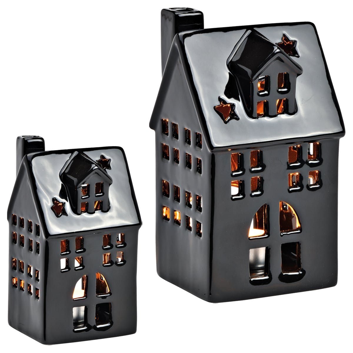 matches21 HOME & HOBBY Kerzenständer schwarz in Windlicht Sehr schönes aus Porzellan in cm 7x13x6
