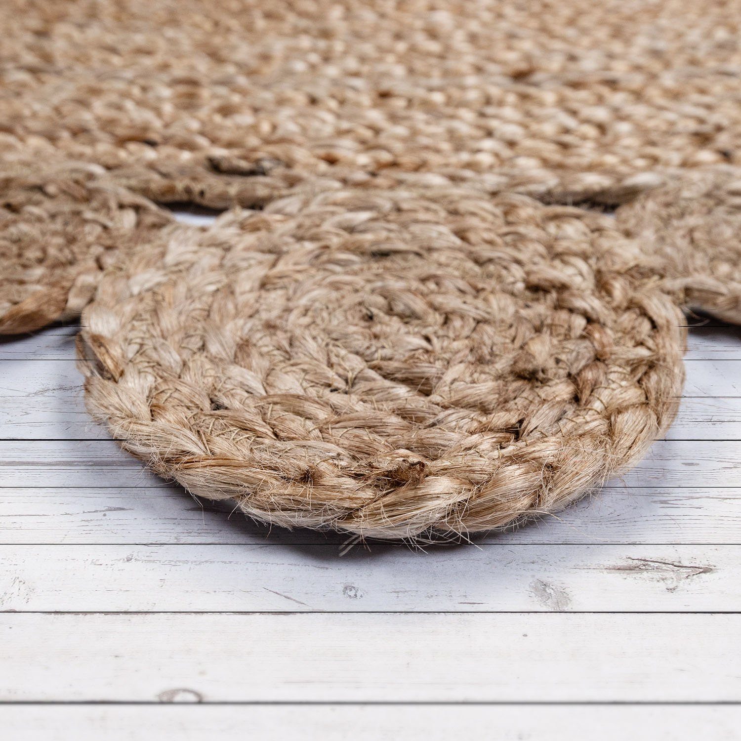 Paco Home Teppich Viborg 592, rund, Höhe: 13 mm, handgefertigter Natur-Teppich, Jute, Boho, Ethno
